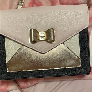 Betsey Johnson Pink, Gold, and Black Clutch